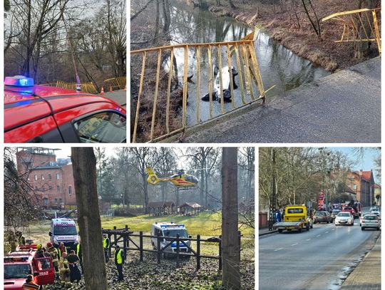 33-letni kierowca przebił autem bariery i wpadł do rzeki. Pomogli świadkowie, zadysponowano LPR