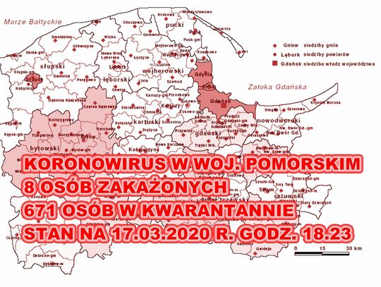 8 ZAKAŻONYCH OSÓB KORONOWIRUSEM W POMORSKIEM, 671 W KWARANTANNIE 