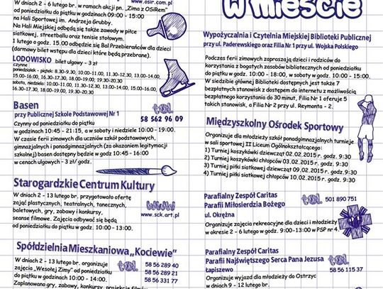 Akcja Zima – co robić w ferie? Program zajęć podcza  ferii w Starogardzie Gd.– od 30 stycznia do 15 lutego 2015  r. 