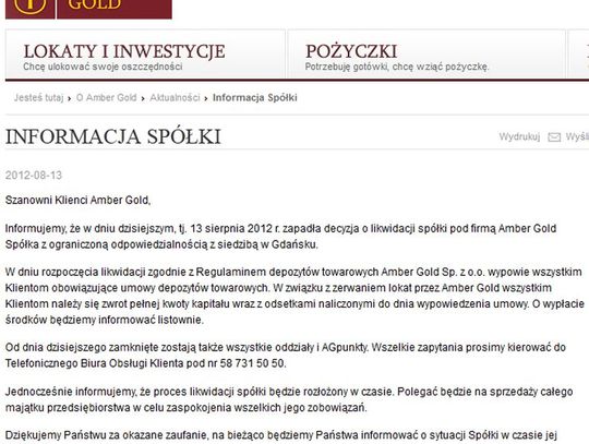 Amber Gold do samolikwidacji, biura – puste, lokaty do zwrotu – kiedy(ś)?