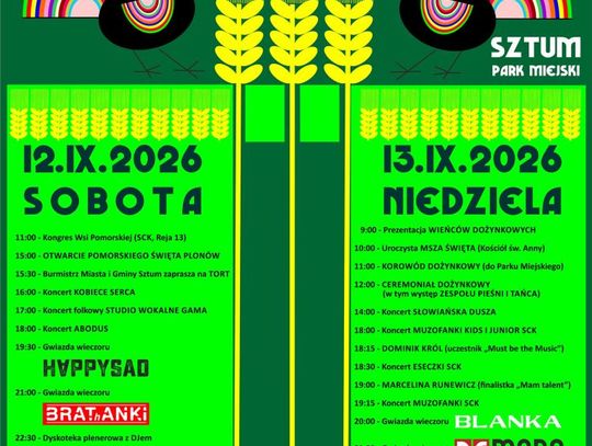 Dożynki 2026 r. W Sztumie podziękujemy za tegoroczne plony