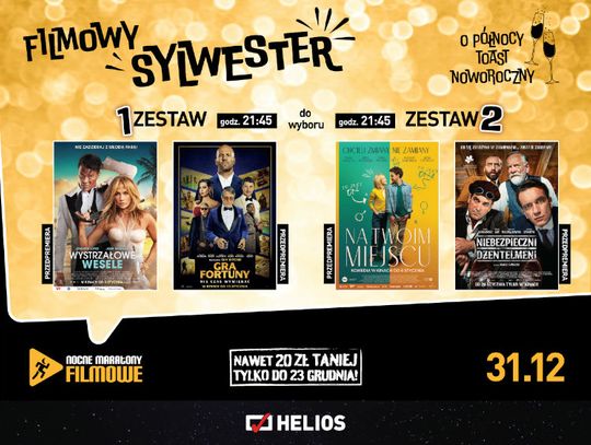 Filmowy Sylwester z dwoma zestawami filmów w kinie Helios