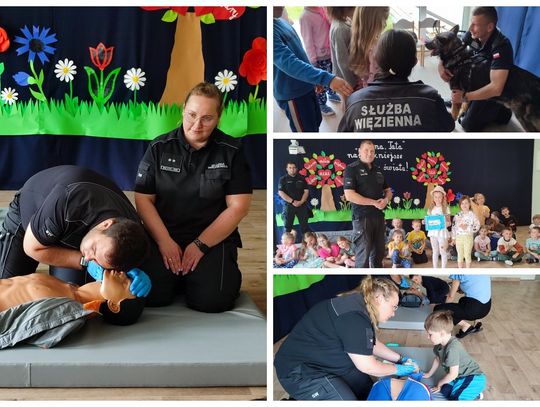 [FOTO] Lekcja pierwszej pomocy z funkcjonariuszami Aresztu Śledczego w przedszkolu w Rokocinie