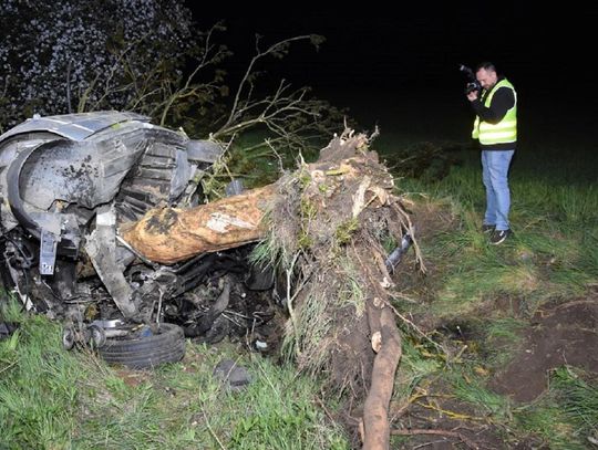 [FOTO, WIDEO] Tragiczny wypadek w Bobowie. Nie żyje młody mężczyzna. BMW wyrwało drzewo z korzeniami