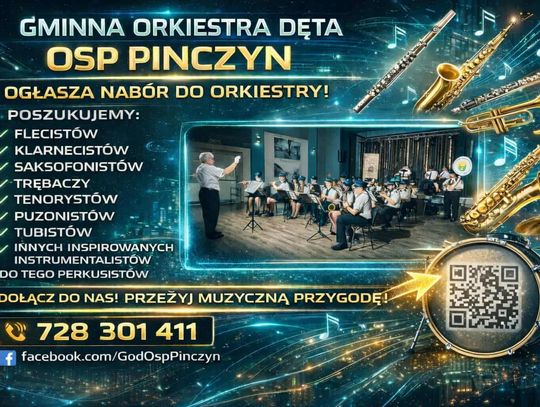Gminna Orkiestra Dęta OSP Pinczyn ogłasza nabór. Dołącz i przeżyj muzyczną przygodę