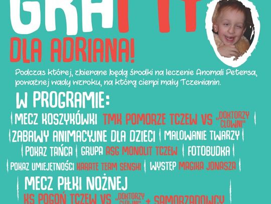Gramy dla Adriana! Charytatywna impreza i mecz dla chorego chłopca od Fundacji „Dr Clown” i Powiatowego Centrum Sportu w Tczewie 
