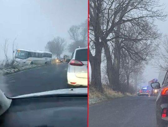 Groźne zdarzenie drogowe. Autobus szkolny w rowie. Dzieci bez pomocy medycznej?!