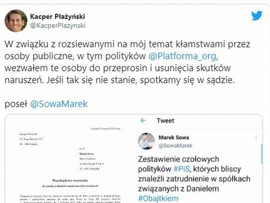 Iwona Ochocka przeprosiła posła Kacpra Płażyńskiego 