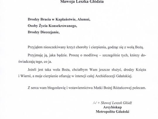 Komunikat Arcybiskupa Sławoja Leszka Głódzia