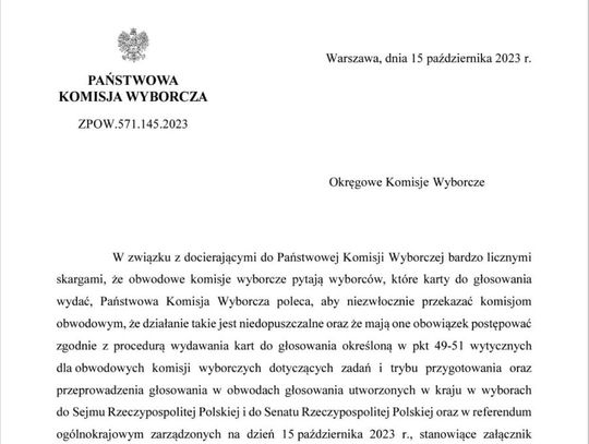 Komunikat PKW w sprawie praktyk w komisjach przy wydawaniu karto do głosowania