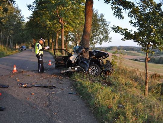 Pędem w drzewo. Auto rozpadło się na dwie części. Kierowca ranny