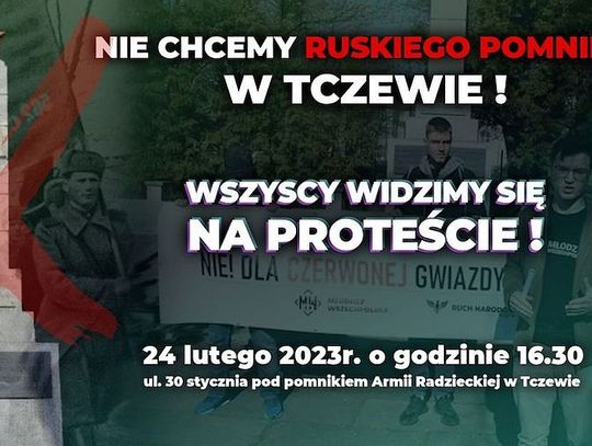 Pikieta pod pomnikiem radzieckim w rocznicę napaści putinowskiej Rosji na Ukrainę