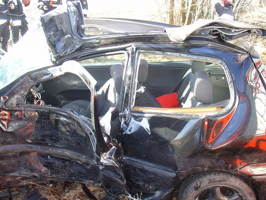 Polo wpadło w poślizg i uderzyło w drzewo. Dwie osoby ranne