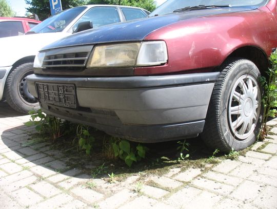 Przy al. Zwycięstwa auto „wrosło” w ziemię, a garaże proszą o remont