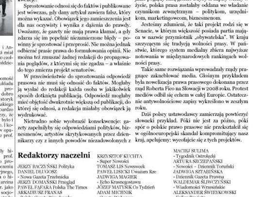 Senat wycofuje się z &quot;zabijania prasy&quot;