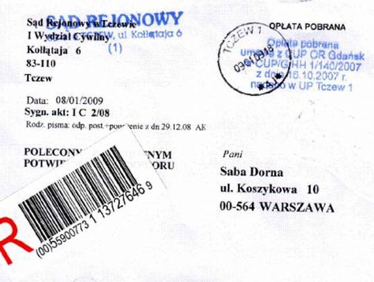 Tczewski sąd napisał do Saby - suki Dorna