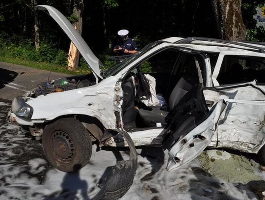 Trzy osoby ranne po zderzeniu Opla z drzewem