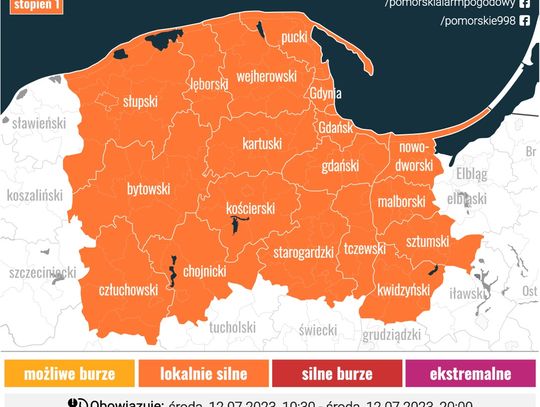 UWAGA! Możliwe silne burze, grad, a nawet trąby powietrzne!