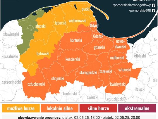 UWAGA! W naszym regionie mogą wystąpić silne burze! Pomorski Alarm Pogodowy wydał ostrzeżenia