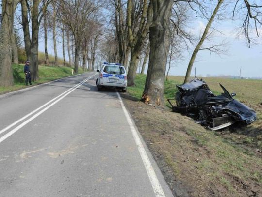 Wypadek pod Dzierzgoniem, prosto w drzewo