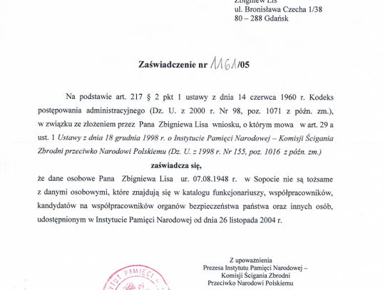 Zbigniew Lis wyjaśnia