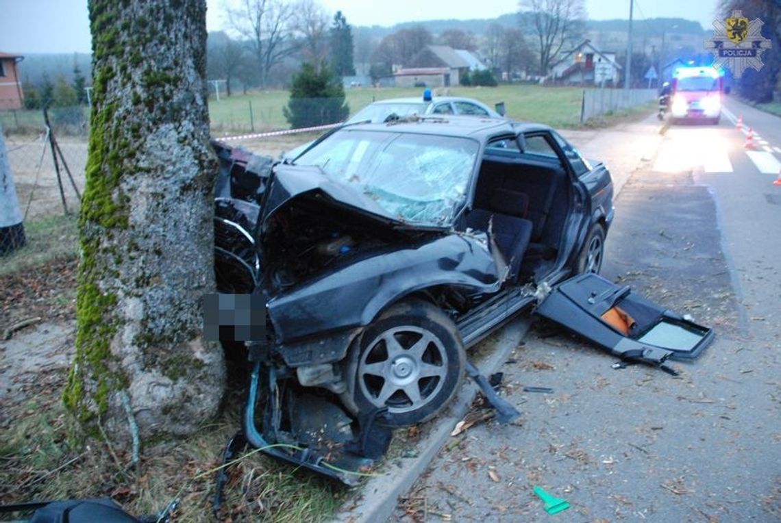 19-latek zmarł w drodze do szpitala, uderzył audi w drzewo