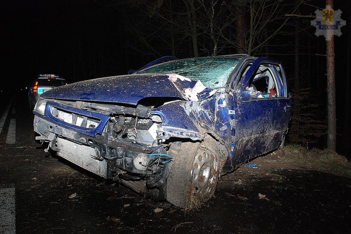 21-latek wpadł w poślizg. Zginął pasażer po uderzeniu auta w drzewo.