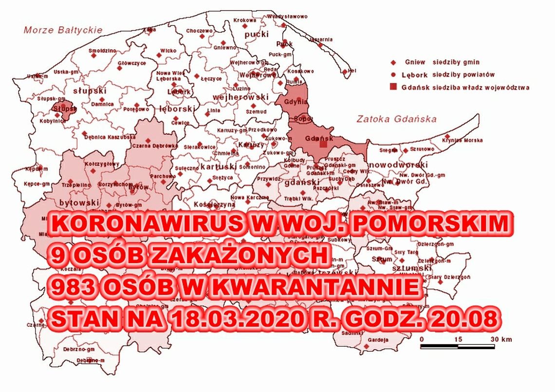9 osoba zakażona koronawirusem w Pomorskiem. 983 w kwarantannie
