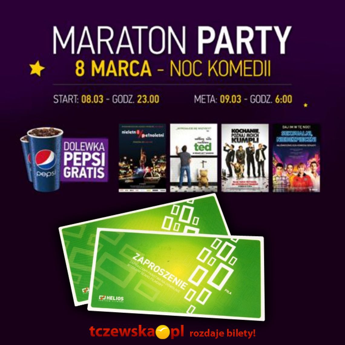 Bilety na Maraton Party – Noc Komedii w kinie Helios rozdane Bilety na Maraton Party – Noc Komedii w kinie Helios rozdane