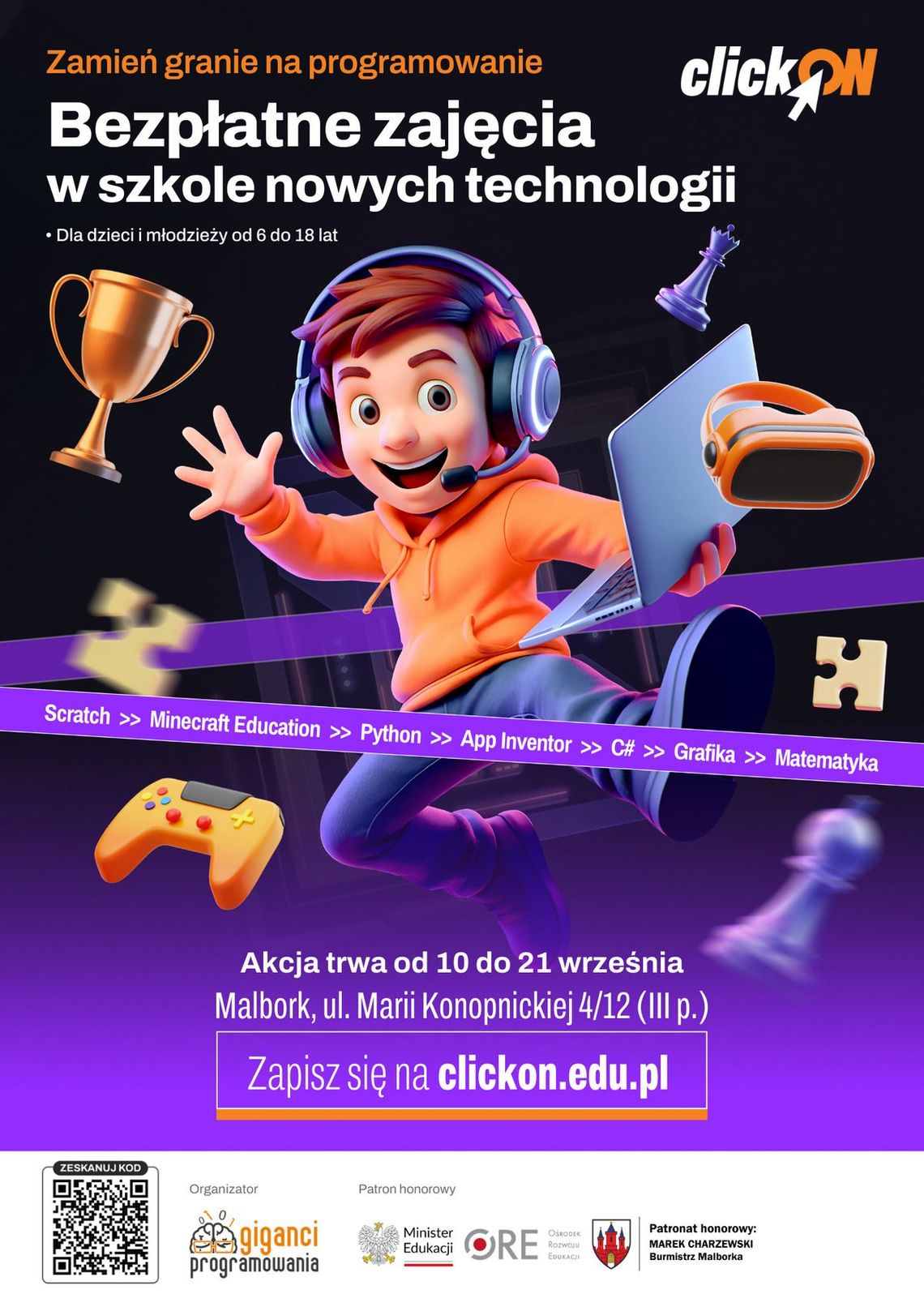 ClickON - bezpłatne warsztaty programowania dla dzieci i młodzieży w Malborku