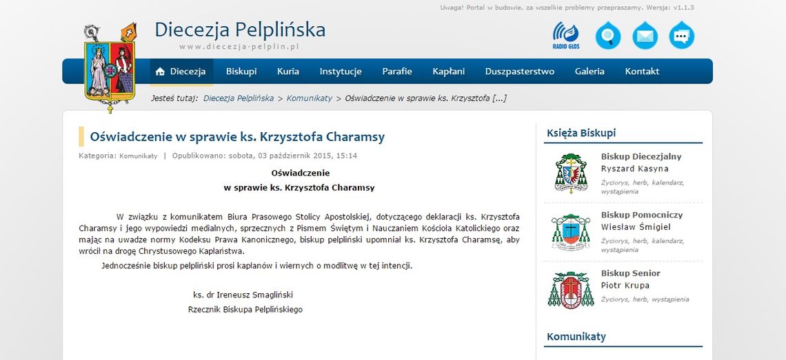 Diecezja Pelplińska reaguje na wyznanie ks. Krzysztofa Charamsy Diecezja Pelplińska reaguje na wyznanie ks. Krzysztofa Charamsy