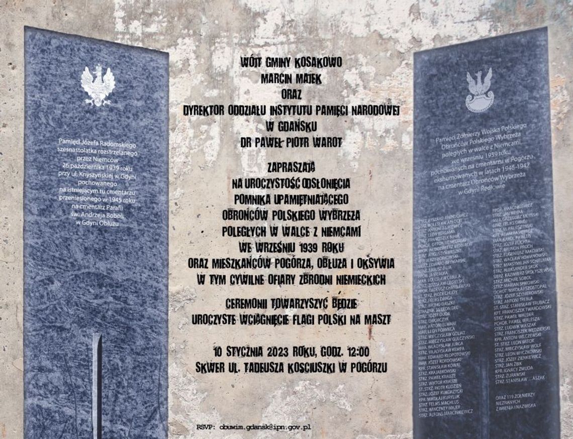 Dziś Odsłonięcie monumentu upamiętniającego żołnierzy Wojska Polskiego – Obrońców Polskiego Wybrzeża