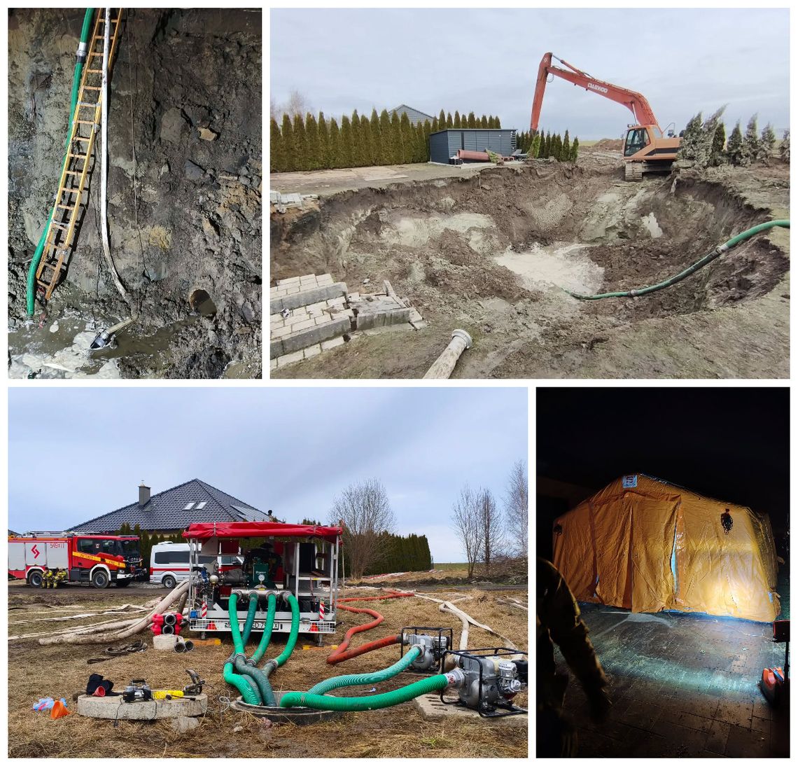 [FOTO] Ogromne zapadlisko przy budynku mieszkalnym! Służby pracują już trzecią dobę. Powołano sztab kryzysowy