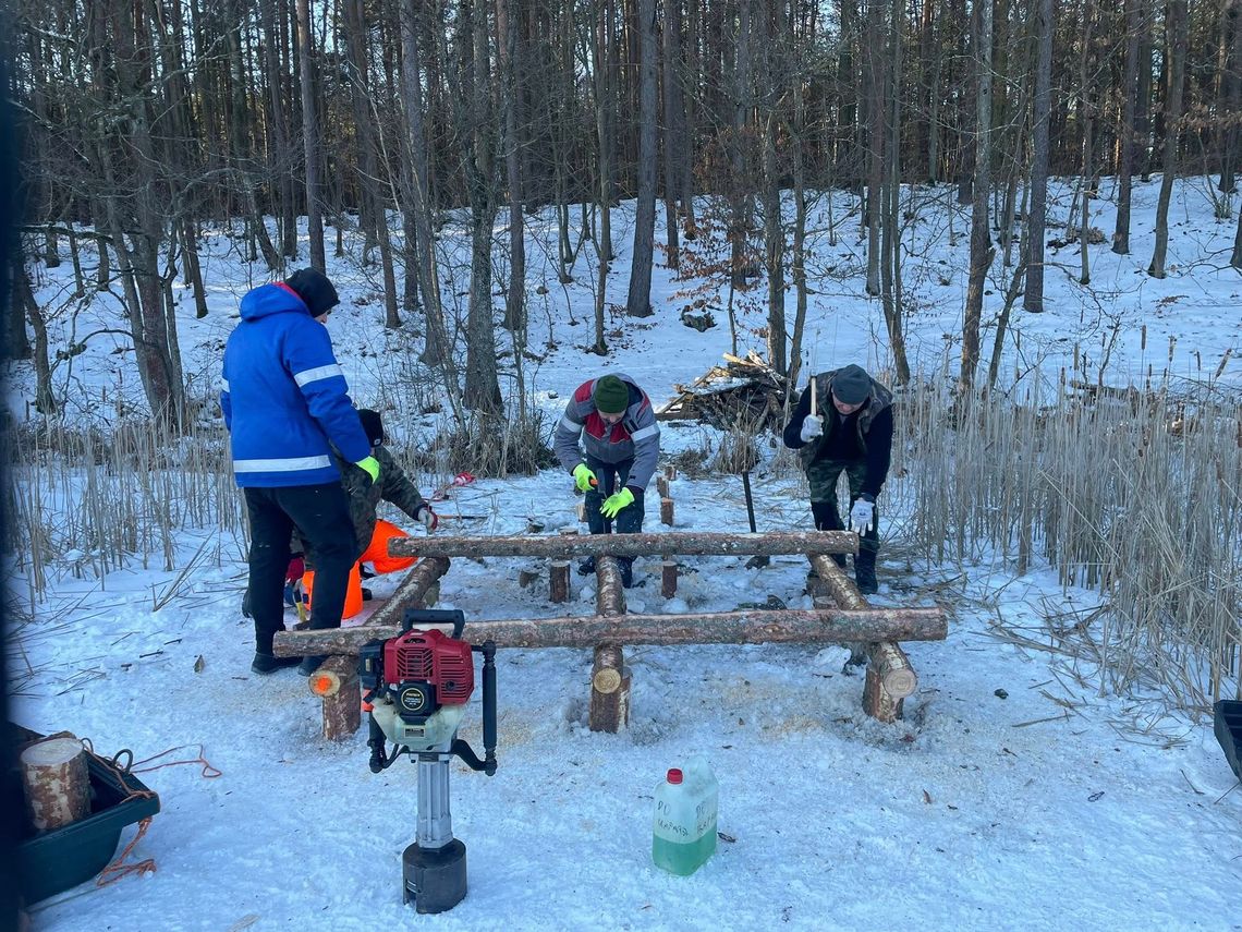 [FOTO] Wędkarze z Koła PZW nr 74 Skórcz wspólnie remontują kładki nad jeziorem Czarne Północnym