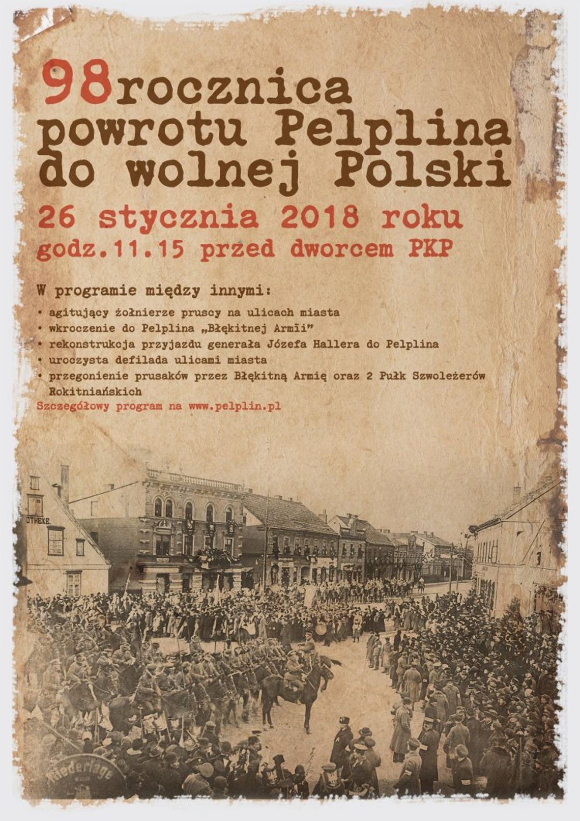 Inscenizacja na ulicach Pelplina z okazji 98 rocznicy powrotu do wolnej Polski