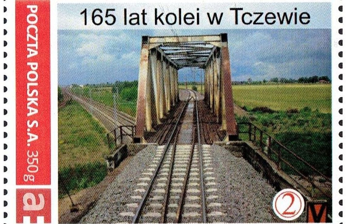 Kartka pocztowa i znaczki na pamiątkę kolejowego jubileuszu Tczewa