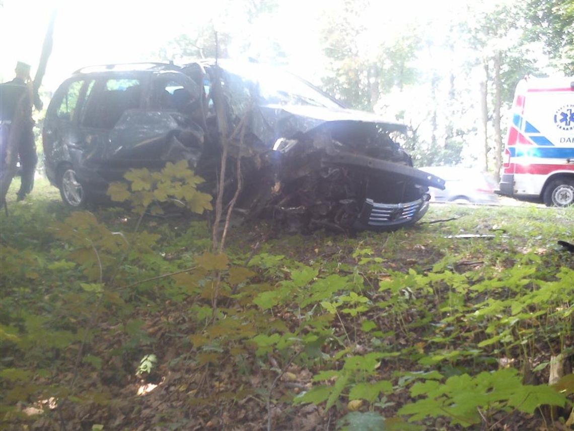 Kobieta wjechała w drzewo, ucierpiała ona i jej dzieci Kobieta wjechała w drzewo, ucierpiała ona i jej dzieci