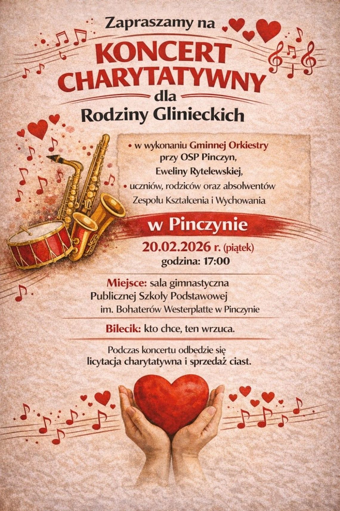 Koncert charytatywny dla Rodziny Glinieckich w Pinczynie