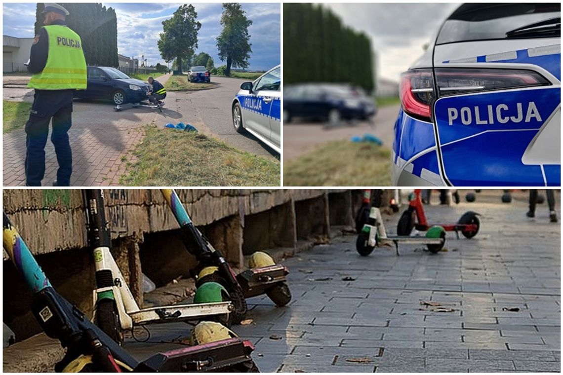 Kraksy drogowe z udziałem hulajnogistów m.in. czołowe zderzenie rowerzysty i użytkownika hulajnogi