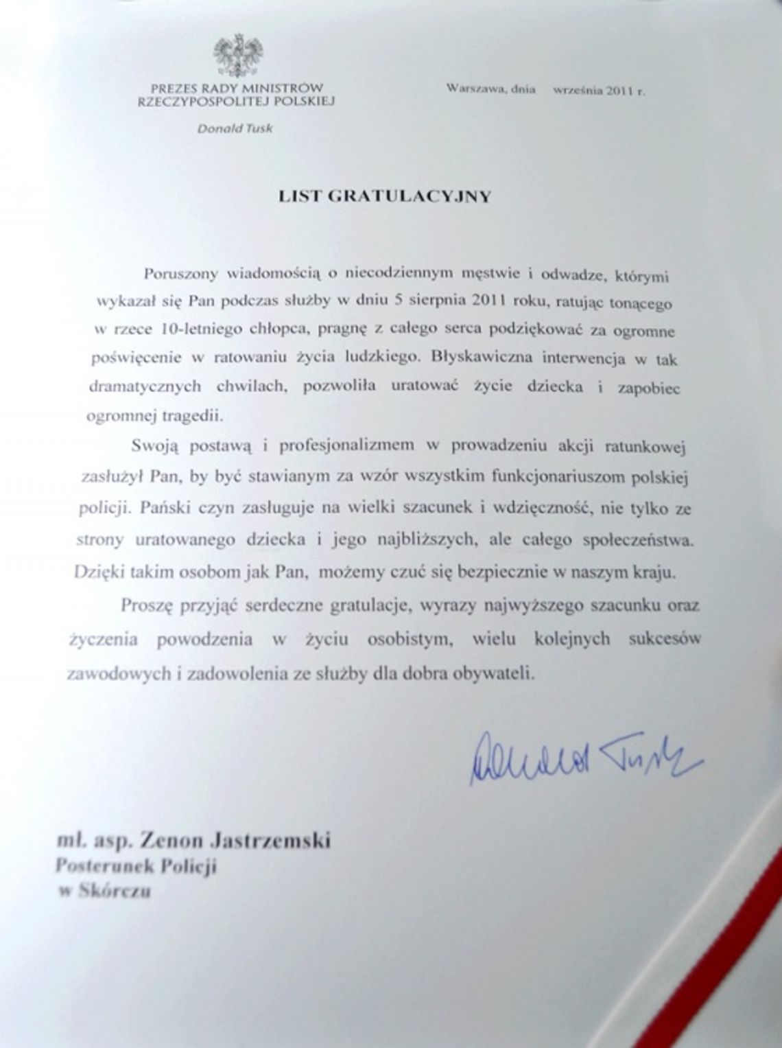 List gratulacyjny dla bohaterów List gratulacyjny dla bohaterów