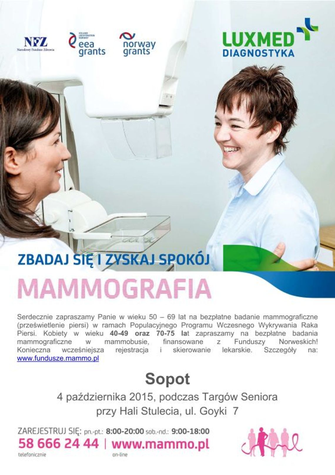 Masz 40 – 75 lat? Zgłoś się na bezpłatną mammografię Masz 40 – 75 lat? Zgłoś się na bezpłatną mammografię