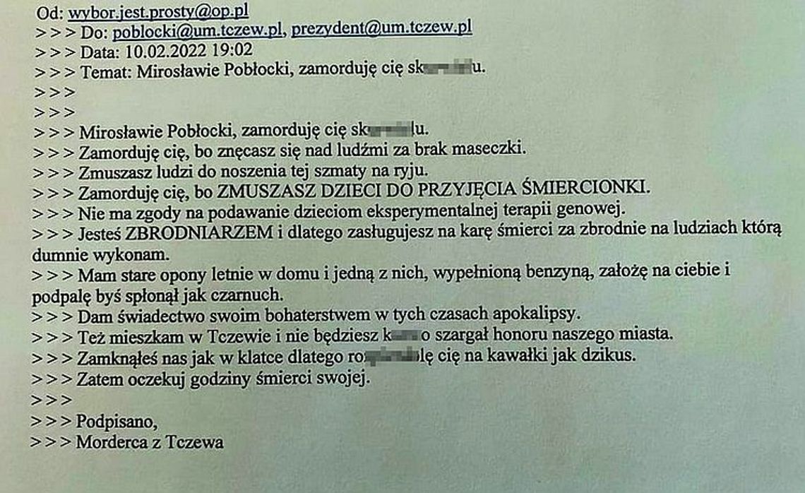 „Morderca z Tczewa” grozi prezydentowi miasta. „Zamorduję cię sku****lu” „Morderca z Tczewa” grozi prezydentowi miasta. „Zamorduję cię sku****lu”