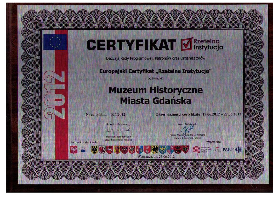 Muzeum z rzetelnym certyfikatem Muzeum z rzetelnym certyfikatem