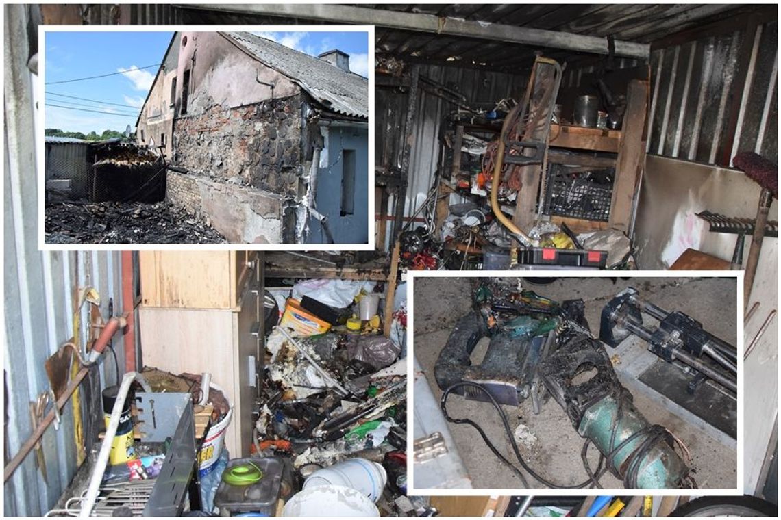 Ogień strawił dwa składy gospodarcze i uszkodził budynek. W jednym ze składów było paliwo i dwie butle gazowe!