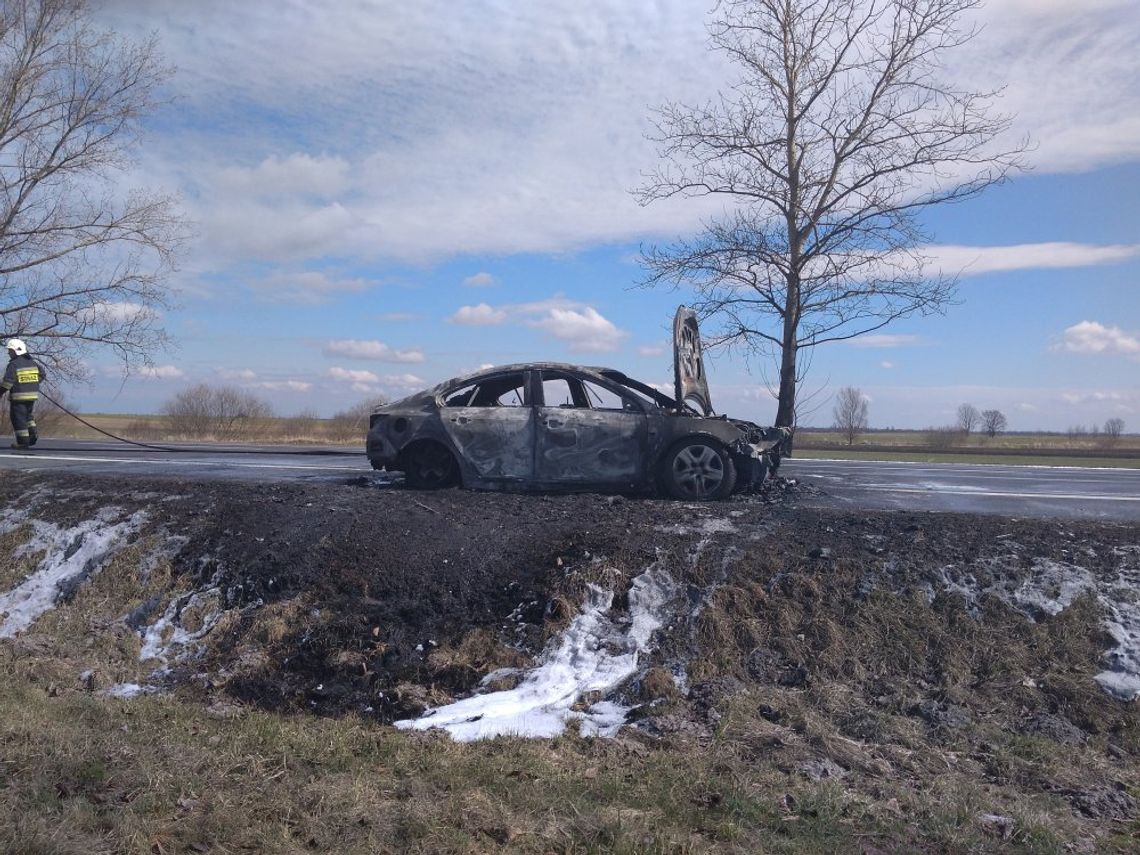 Opel doszczętnie spłonął na DK91