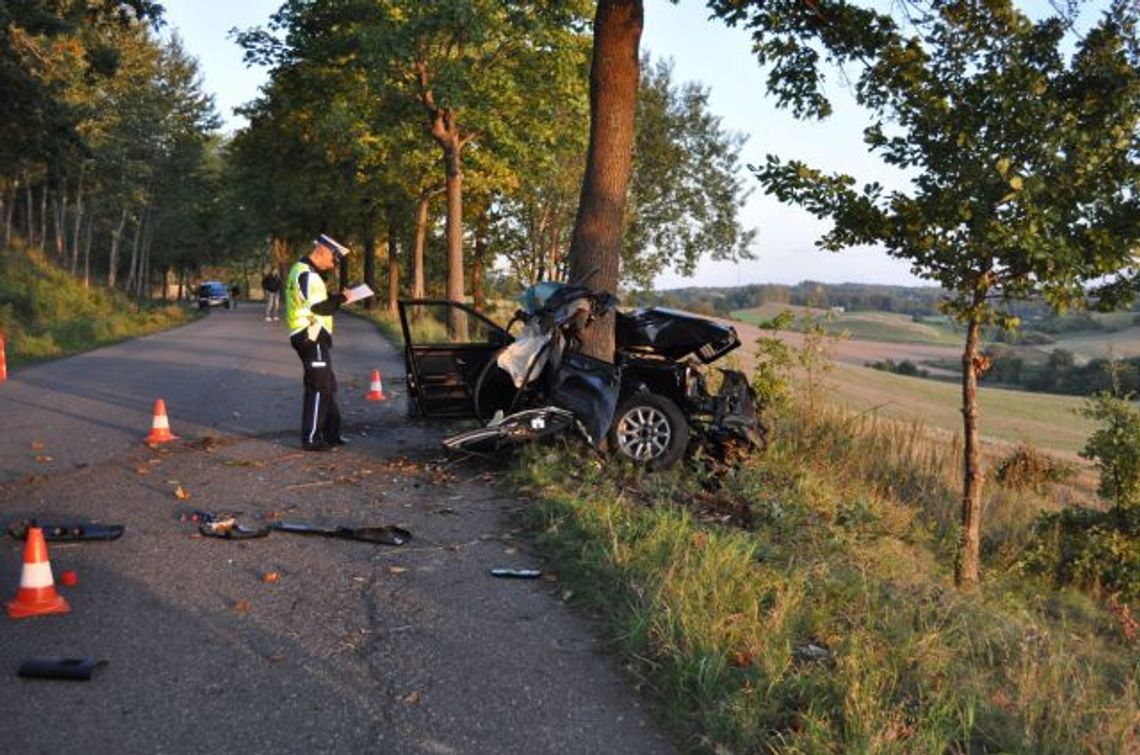 Pędem w drzewo. Auto rozpadło się na dwie części. Kierowca ranny Pędem w drzewo. Auto rozpadło się na dwie części. Kierowca ranny