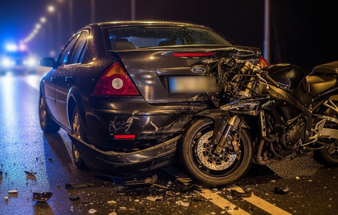 Pijany i bez uprawnień motocyklista spowodował kolizję.