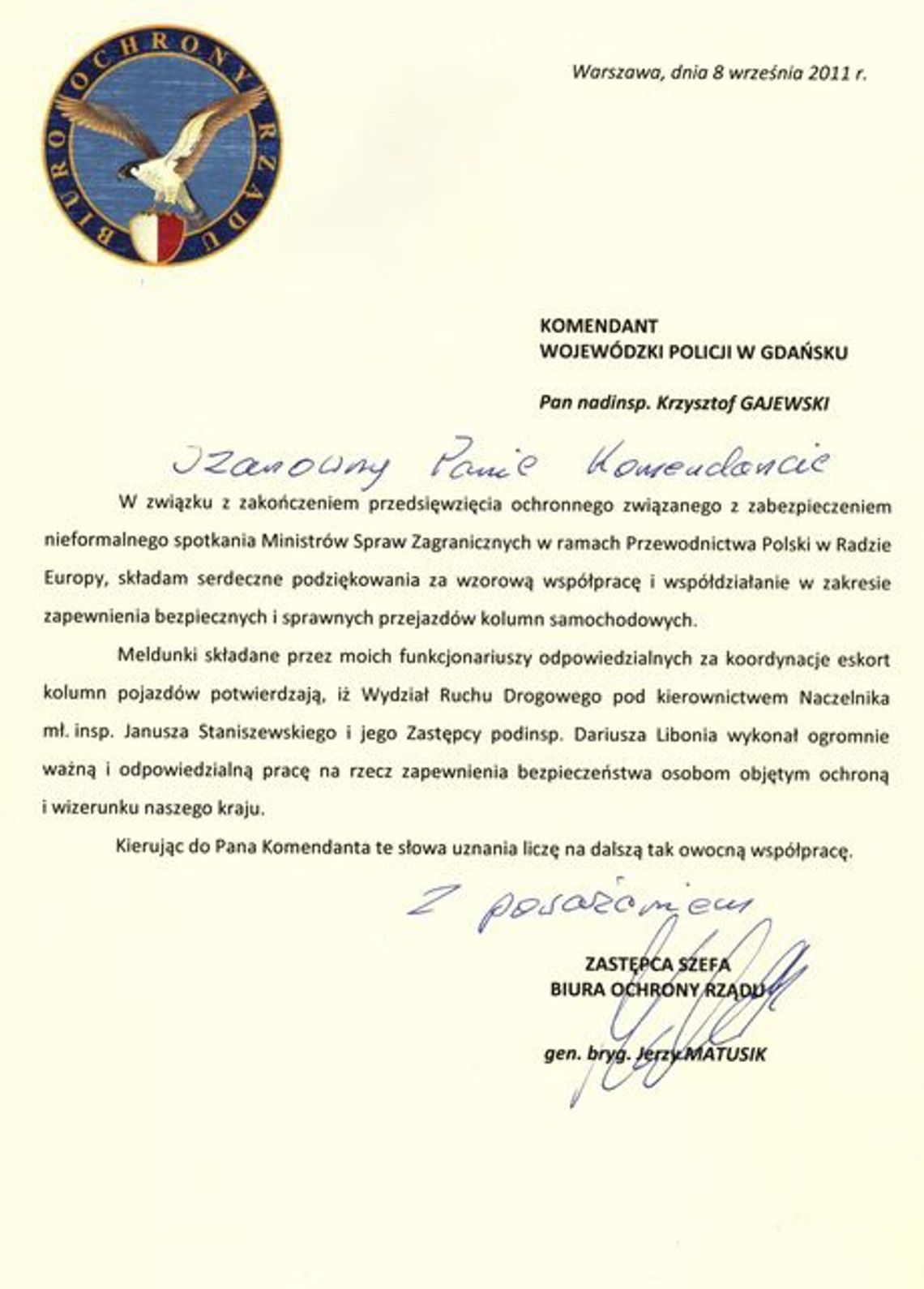 Podziękowania BOR dla Drogówki Podziękowania BOR dla Drogówki