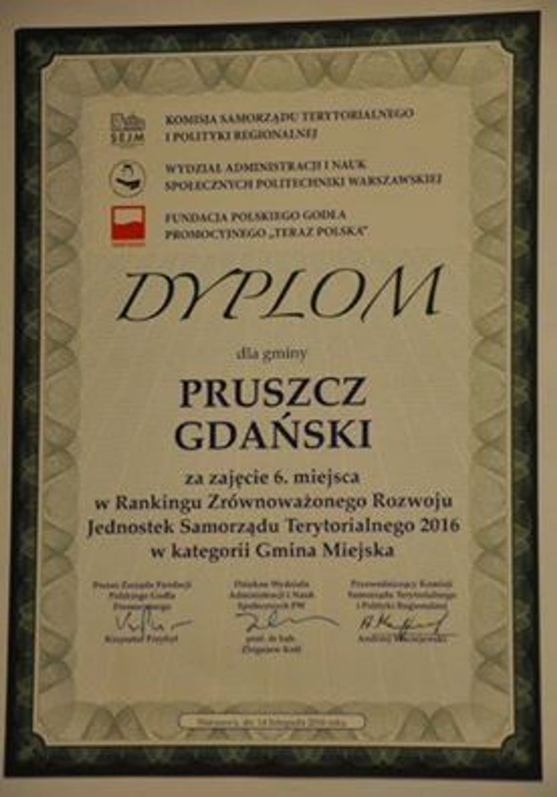 Pruszcz Gdański wyróżniony Pruszcz Gdański wyróżniony