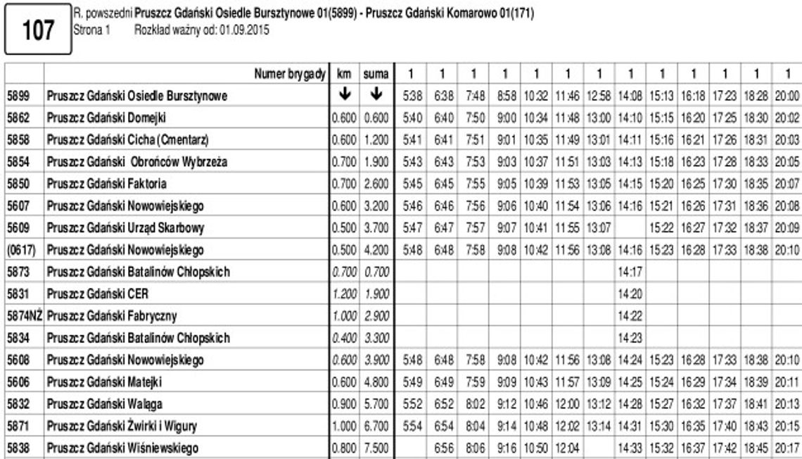 Rozkład linii 107 Rozkład linii 107